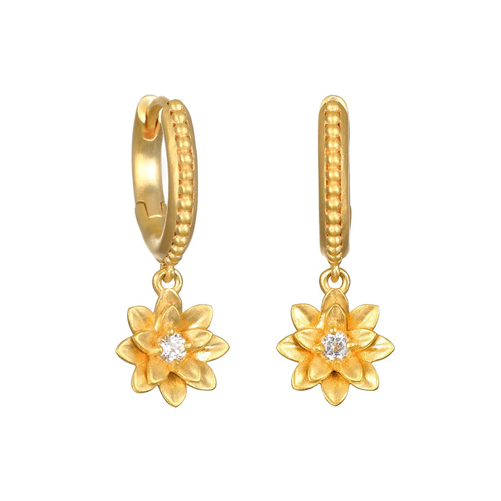 Lotus White Topaz Huggie Earrings