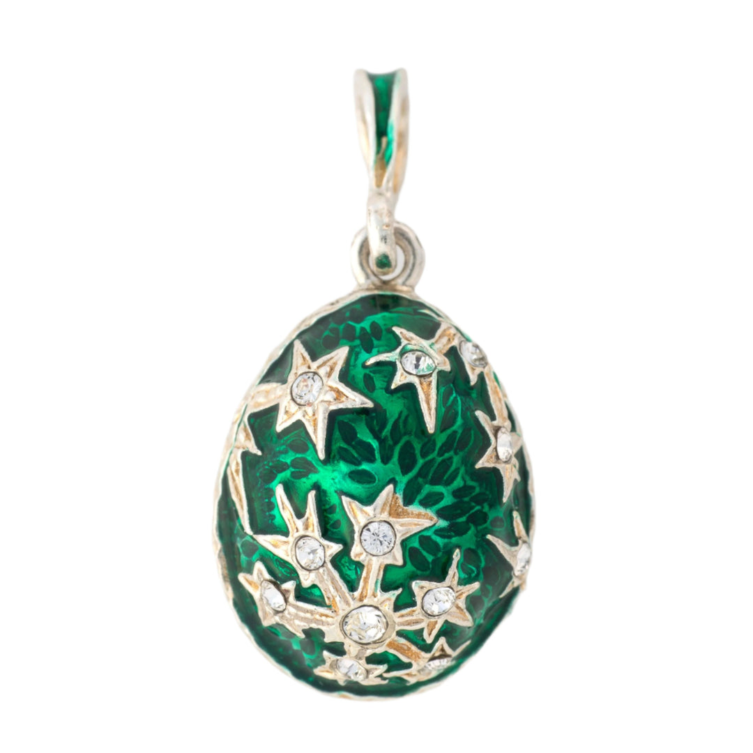 Russian Egg Pendant- Green with Snowflakes