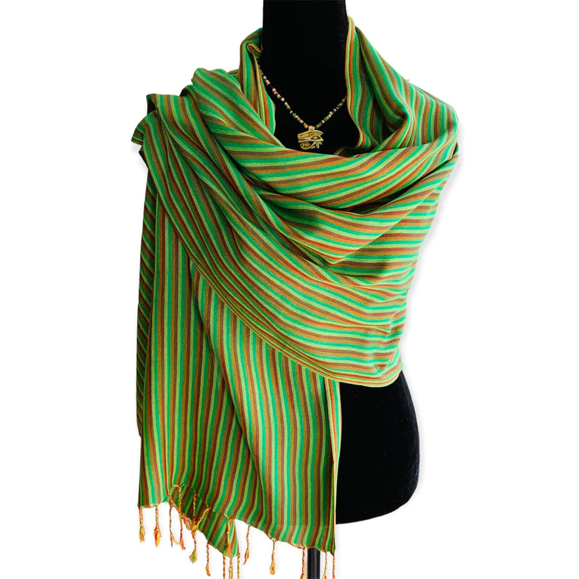 Thin Striped Handwoven Bamboo Viscose Scarf