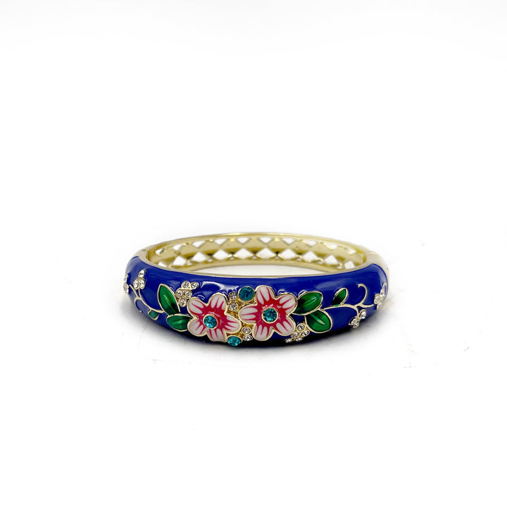 Enamel Flower & Crystal Bangle Bracelet, Assorted