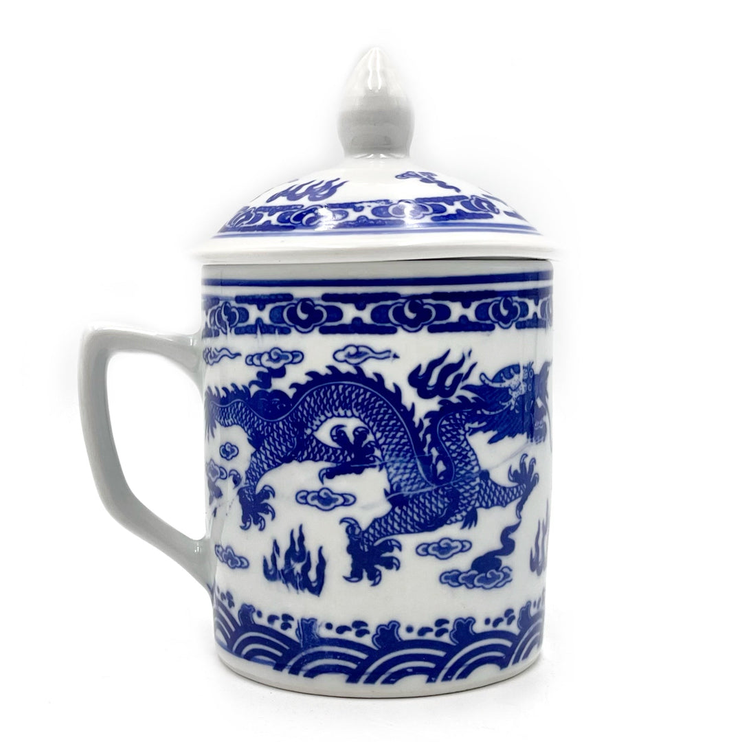 Blue & White Dragon Mug with Lid