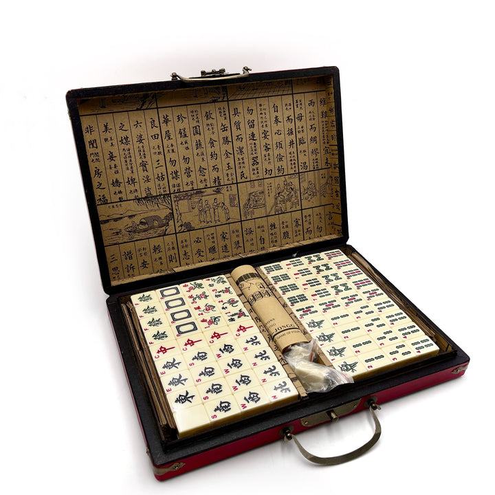 Mahjong Set and Red Leatherette Carrying Case
