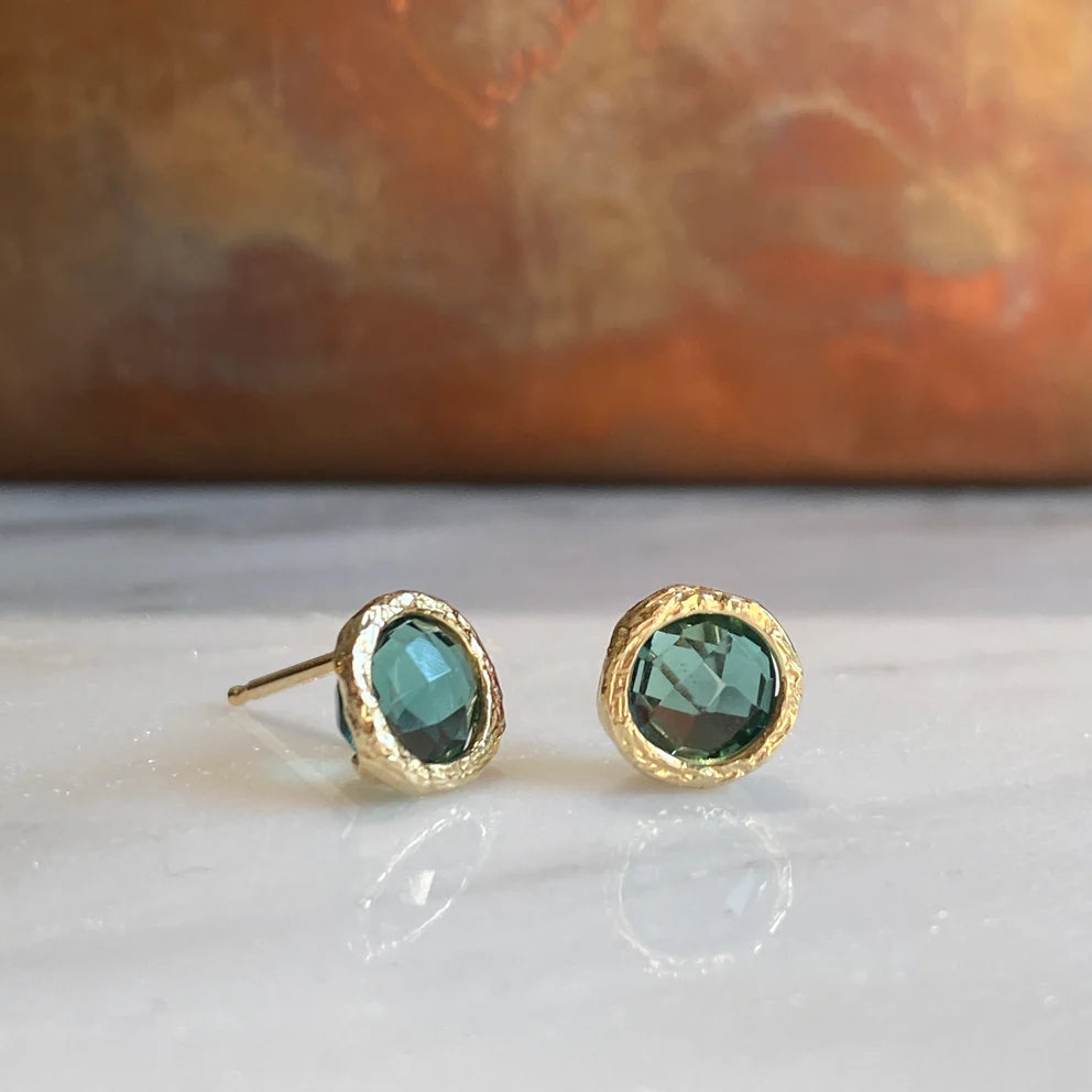 Indicolite Quartz on 14k Post Earrings