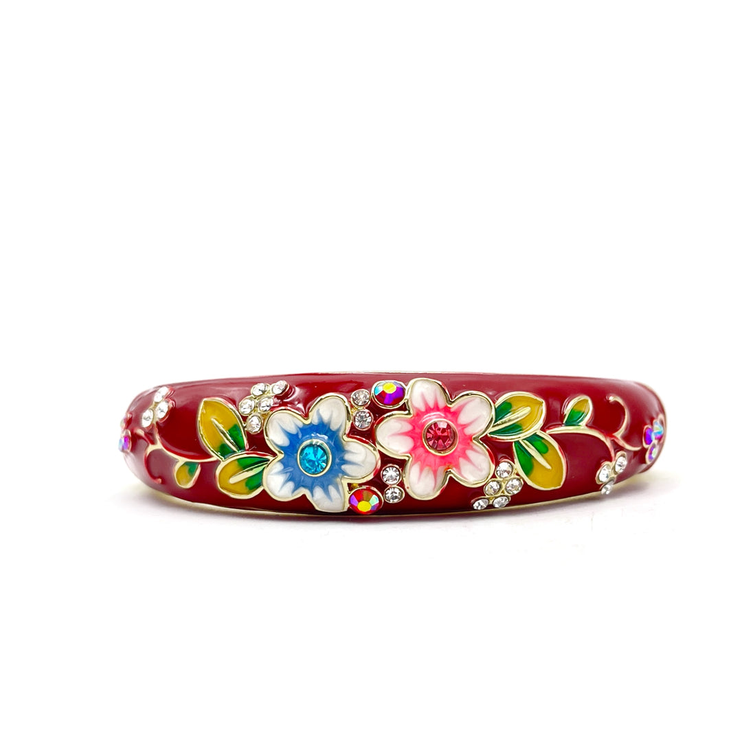 *FINAL SALE* Enamel Flower & Crystal Bangle Bracelet, Assorted