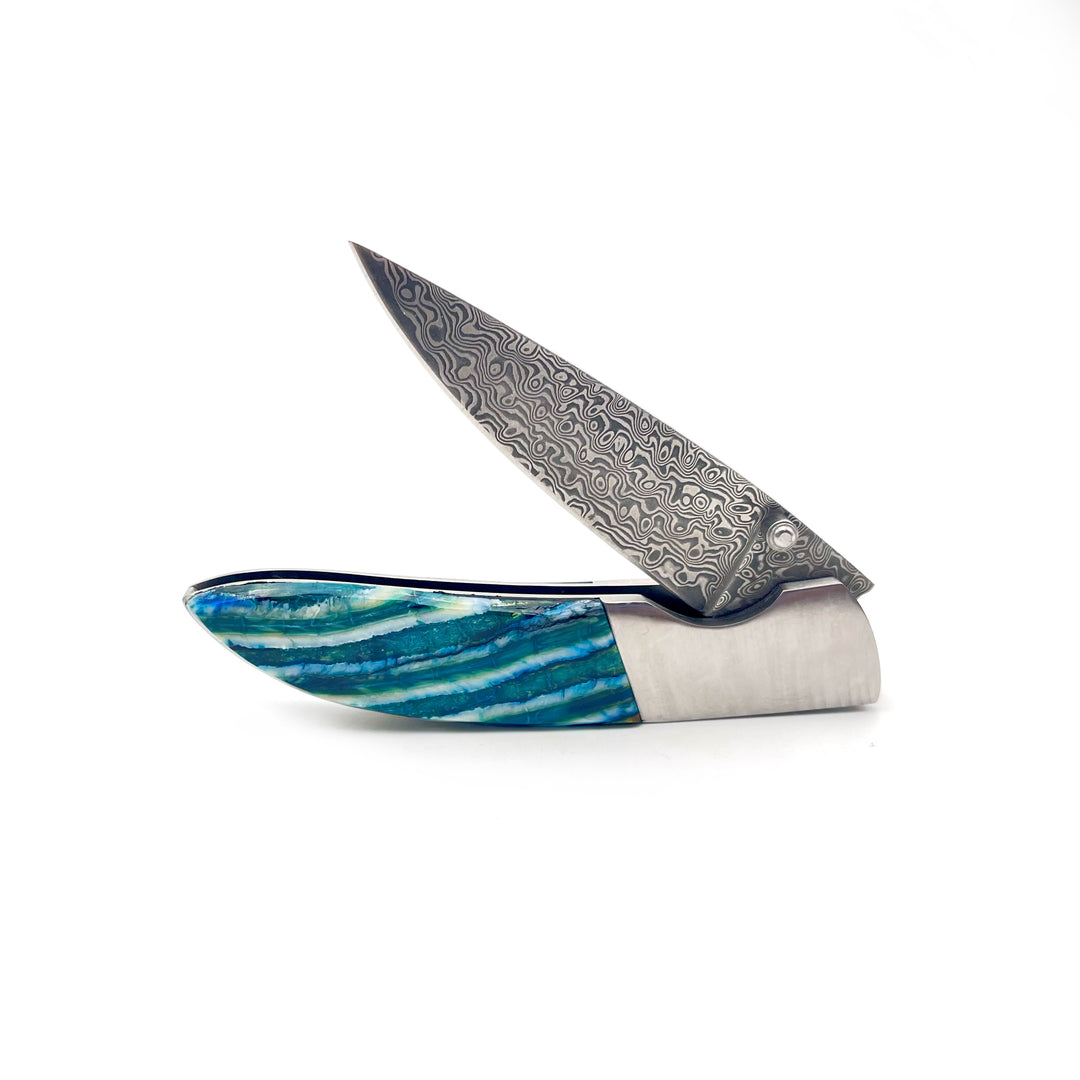 Ursa Whisky Bravo Mammoth Tooth Damascus Pocket Knife
