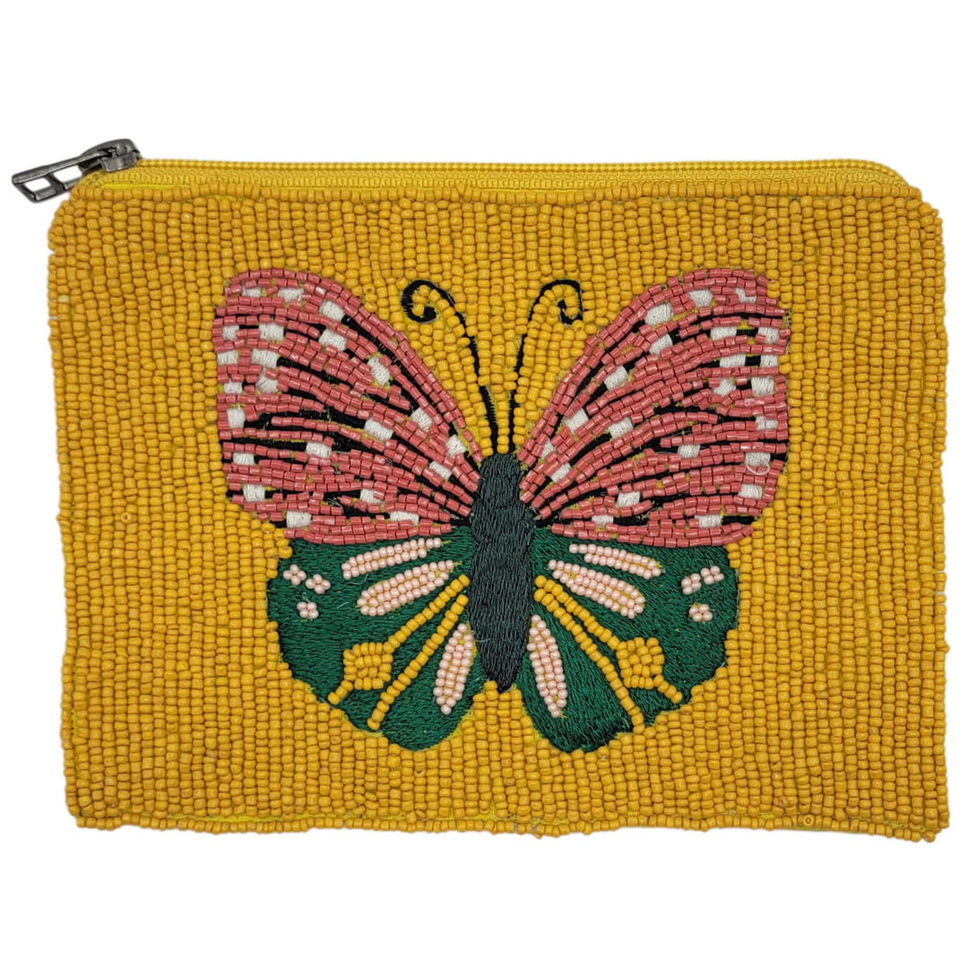 Goldenrod Butterfly Beaded Coin Pouch