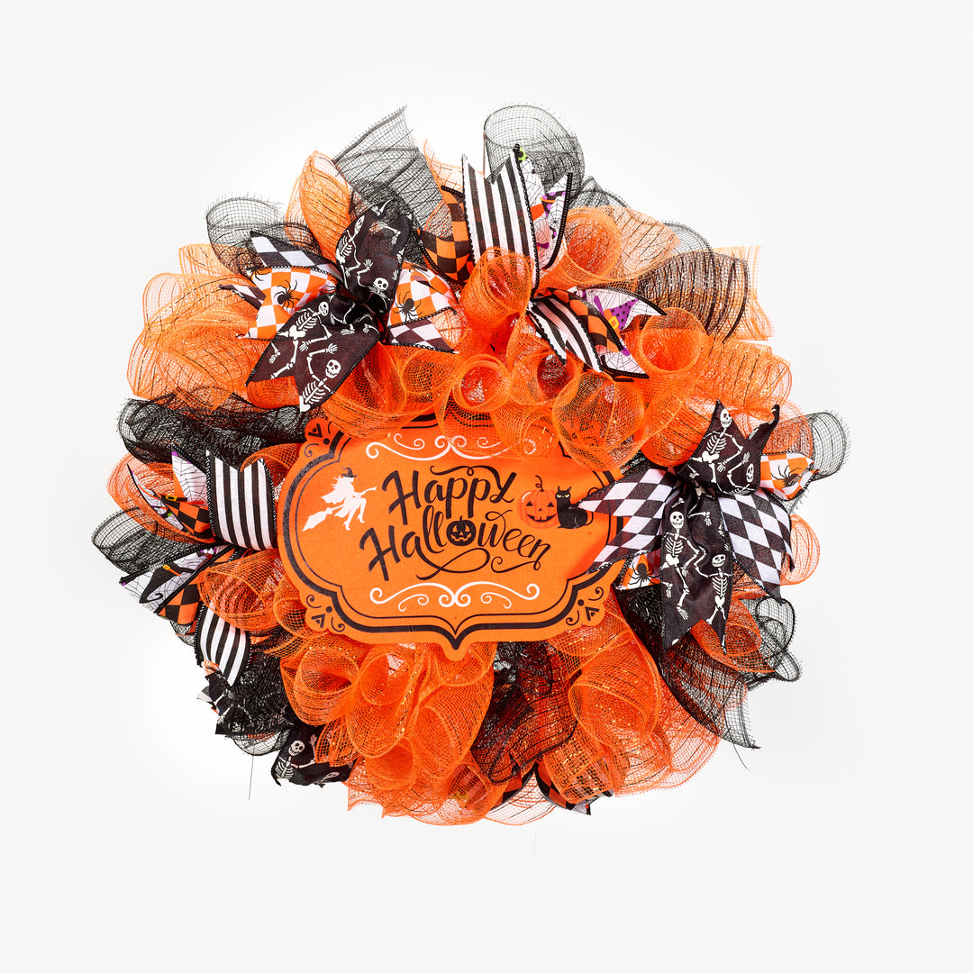 Happy Halloween Black and Orange Wreath 24"