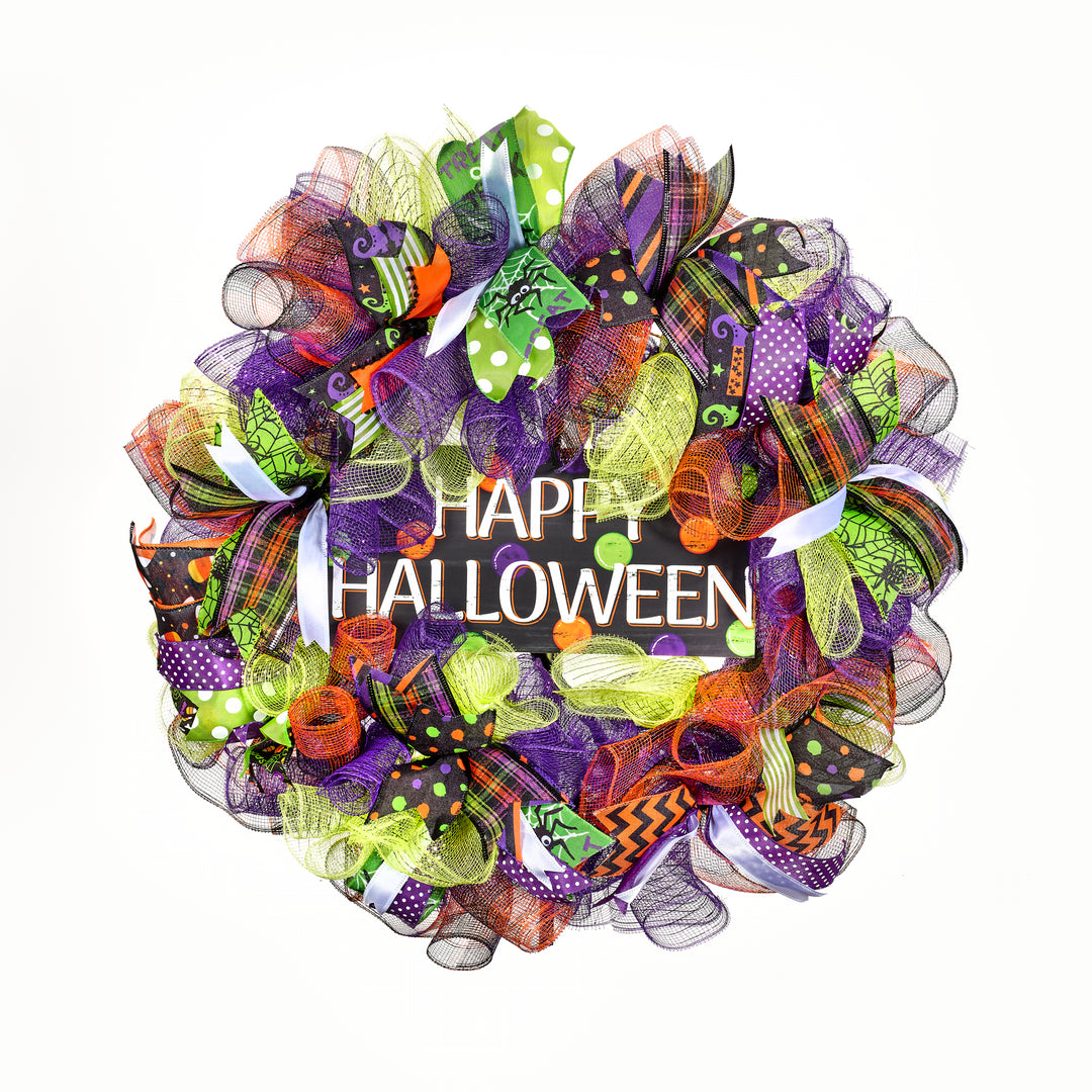 Happy Halloween Polka Dots Multi- Colored Wreath 26"