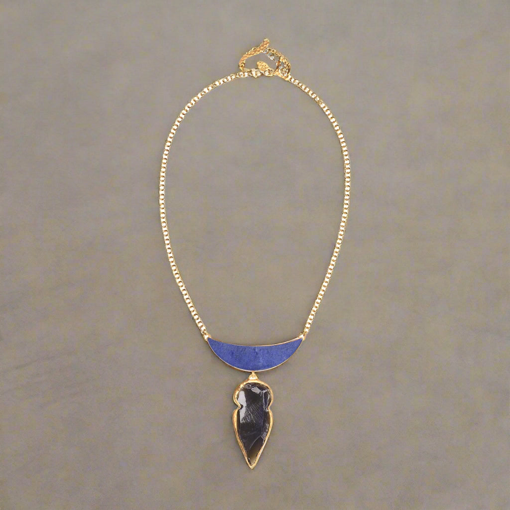 Lapis Obisdian Arrowhead Necklace