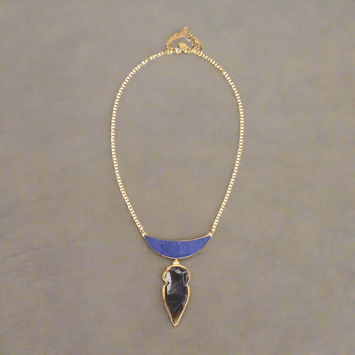 Lapis Obisdian Arrowhead Necklace