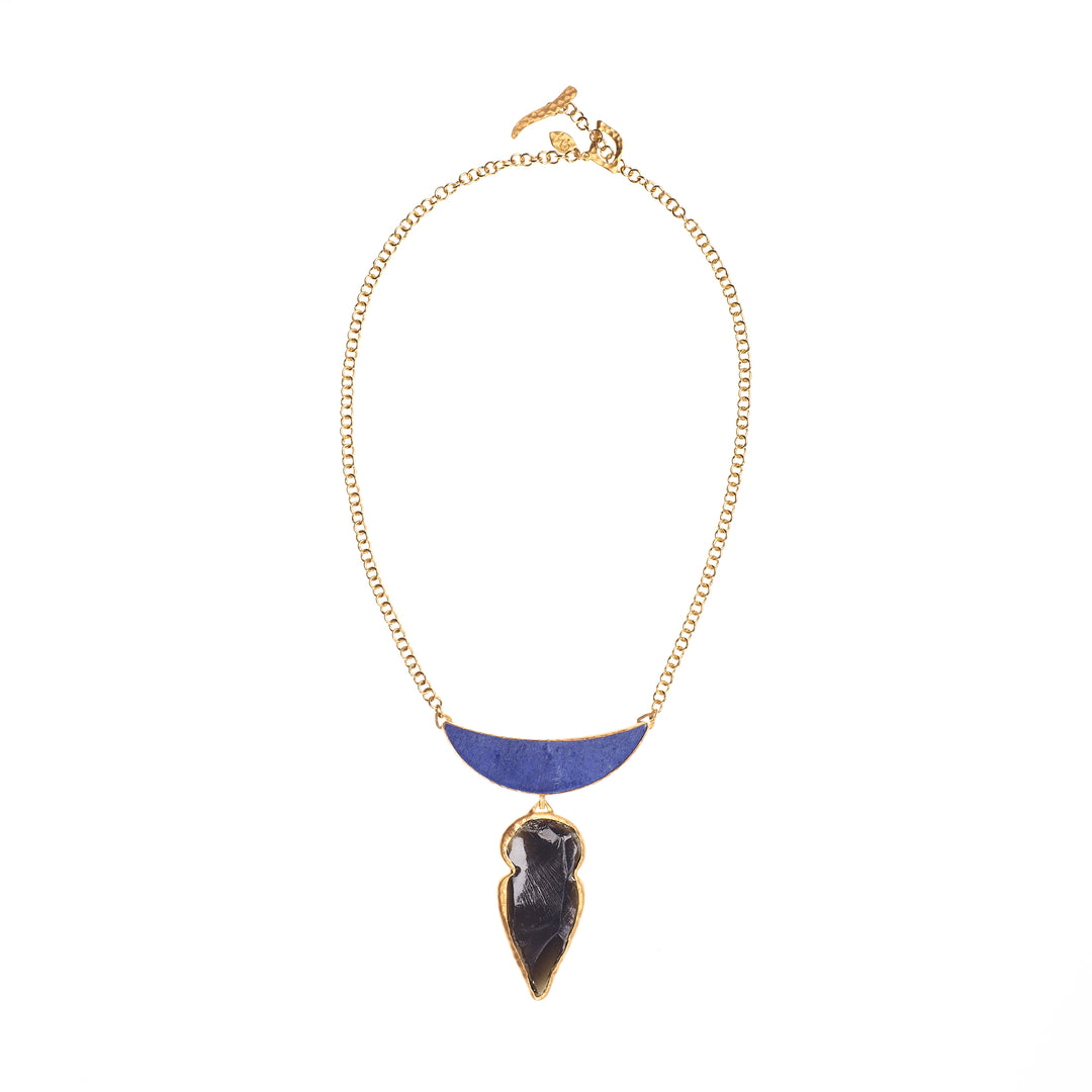 Lapis Obisdian Arrowhead Necklace