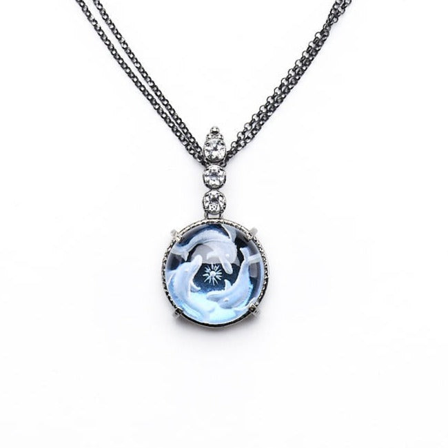 "Dolphins Dancing" Engraved White Quartz Necklace