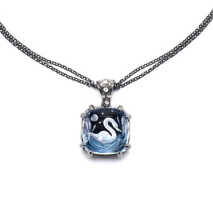 "Swan" Engraved White Quartz Necklace