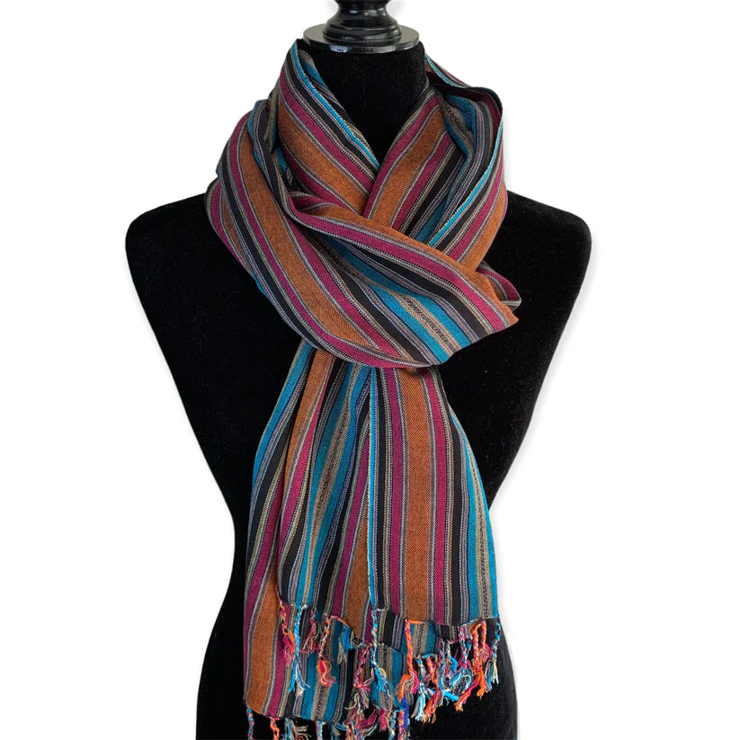 Mixed Striped Handwoven Bamboo Viscose Scarf