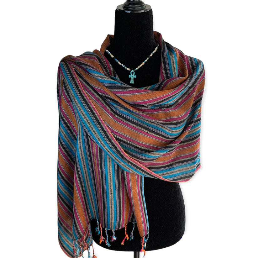 Mixed Striped Handwoven Bamboo Viscose Scarf