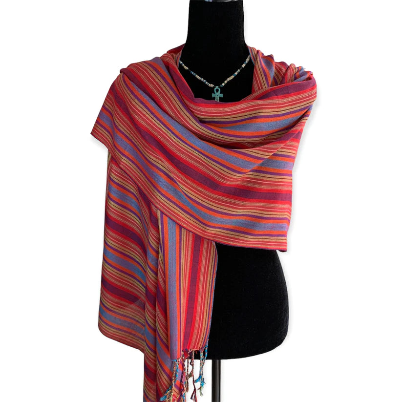 Mixed Striped Handwoven Bamboo Viscose Scarf