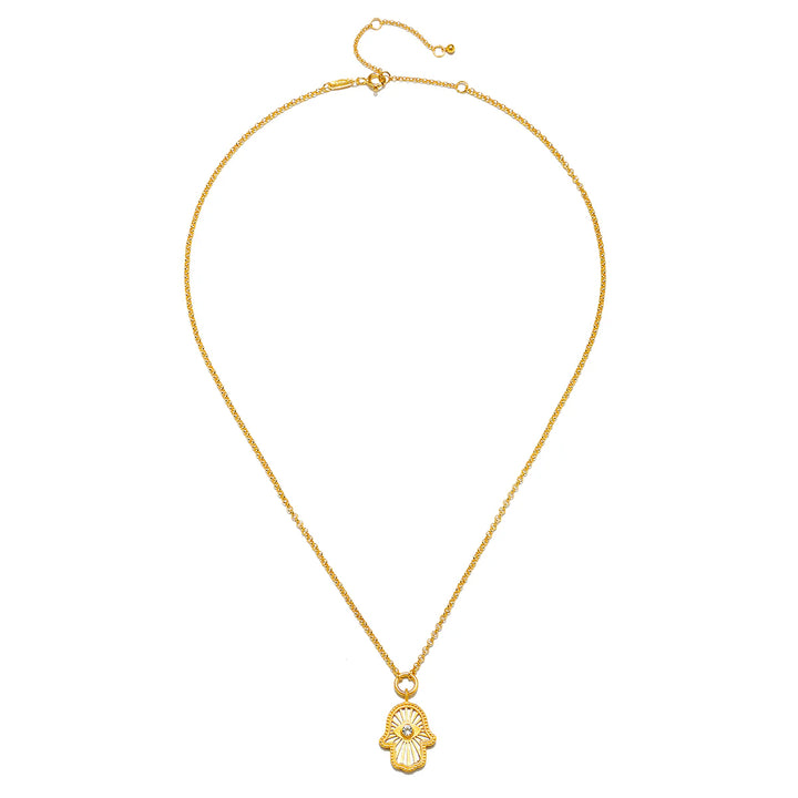 "Gaining Clarity" White Topaz & Mother of Pearl Hamsa Reversible Necklace