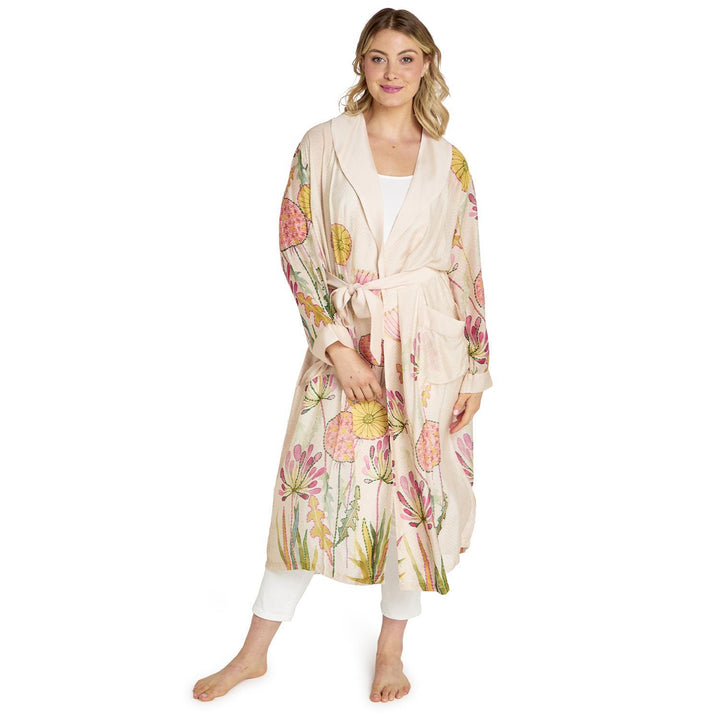 Pop Floral Pink Robe Gown with Removable Waist Tie