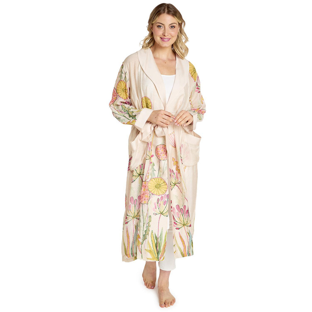 Pop Floral Pink Robe Gown with Removable Waist Tie