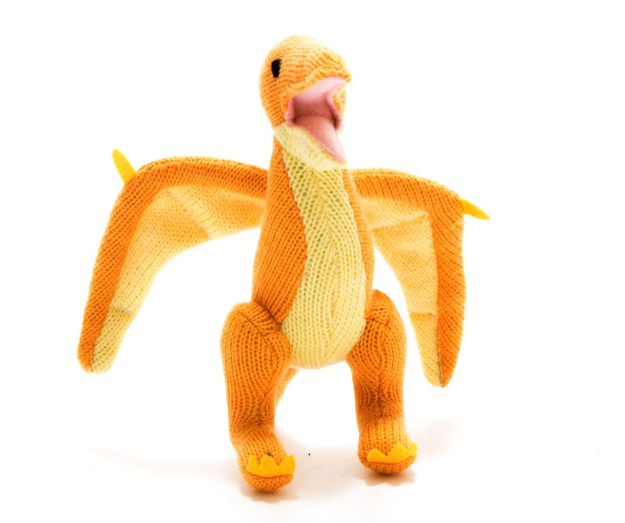 Yellow Knitted Pterodactyl Rattle