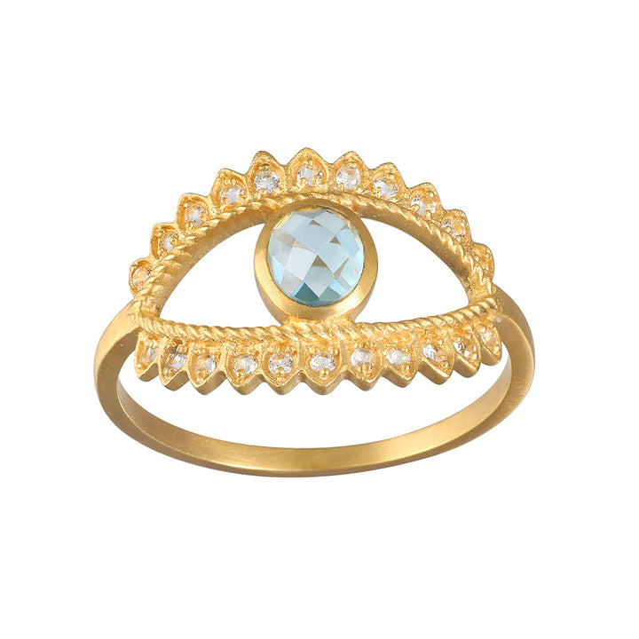 Fancy Blue Topaz Eye Ring, Size 7