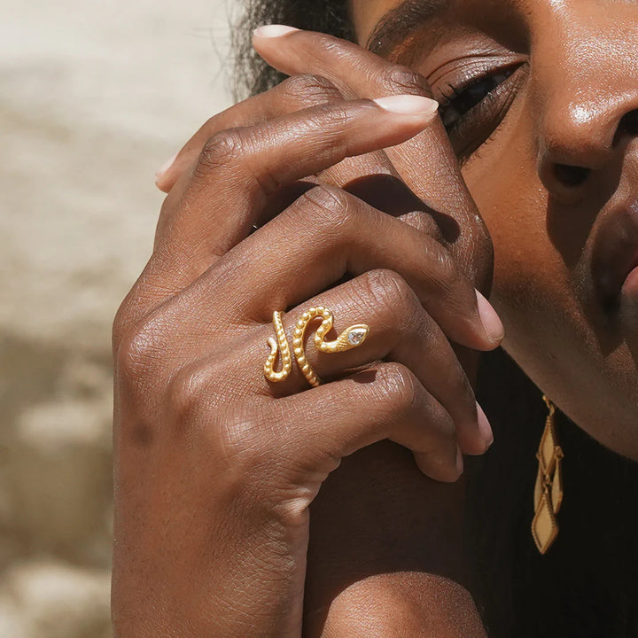 White Topaz Snake Dot Ring