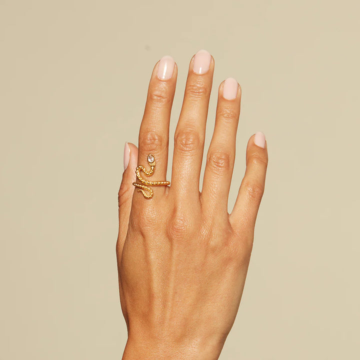 White Topaz Snake Dot Ring