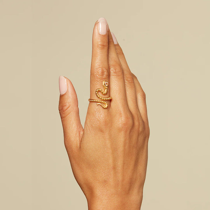 White Topaz Snake Dot Ring