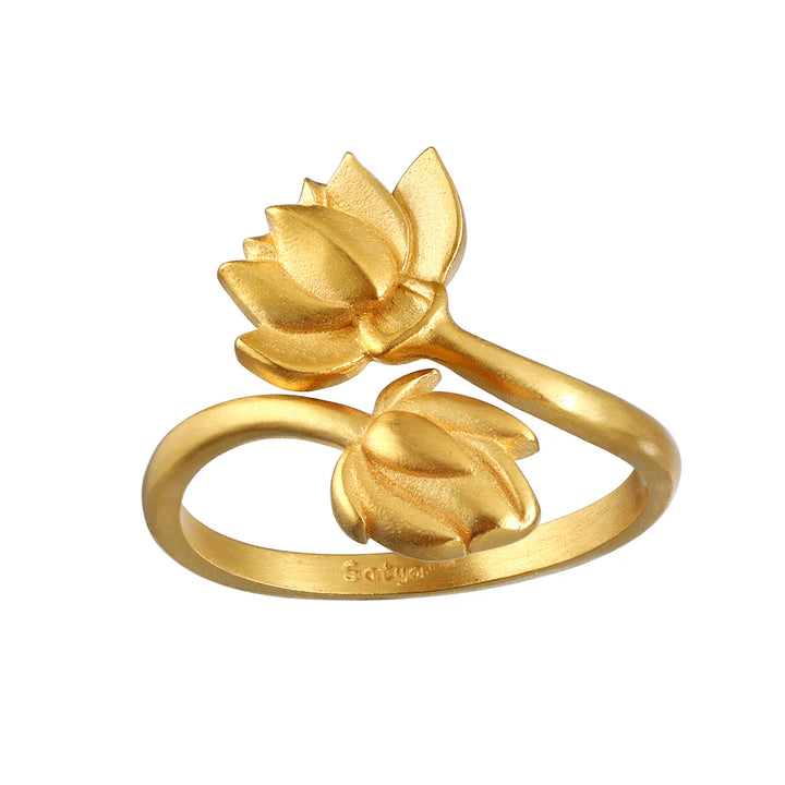 "Open to Possibilities" Adjustable Double Lotus Open Ring