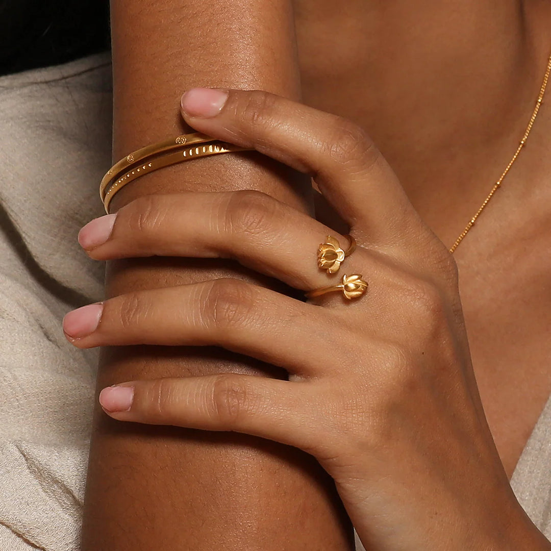 "Open to Possibilities" Adjustable Double Lotus Open Ring