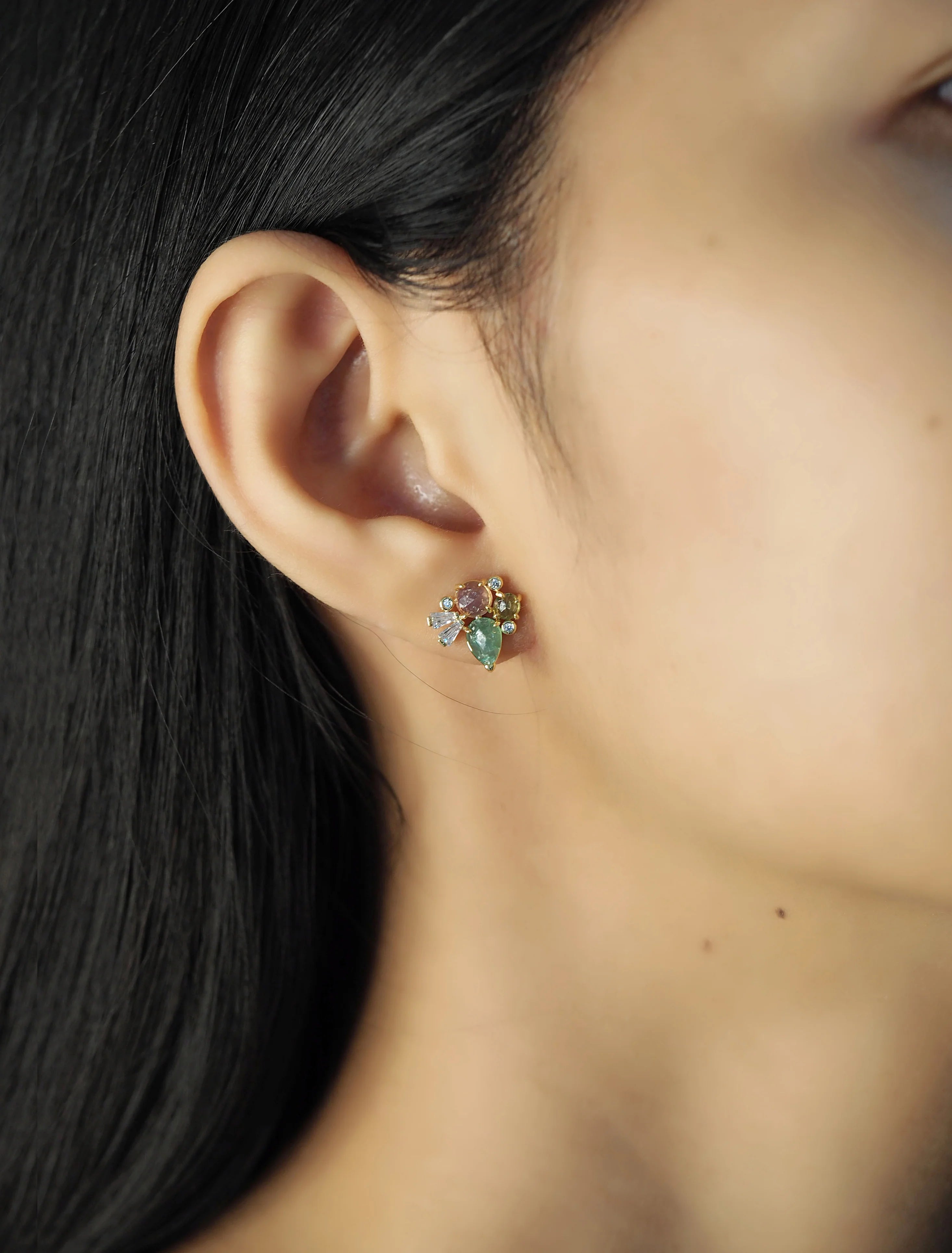 Green Mixed Cluster Earrings