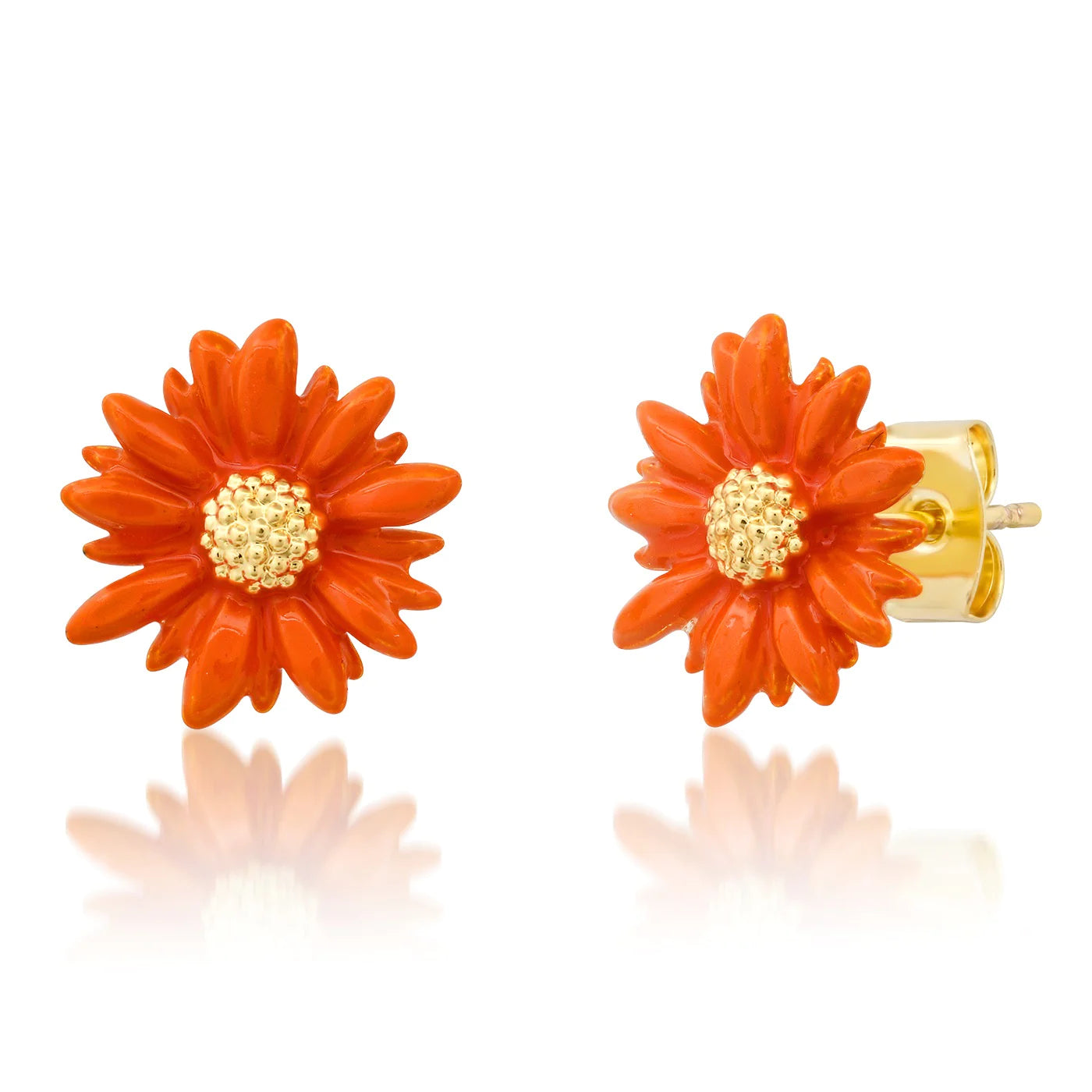 Gerbera Orange Enamel Daisy Earrings
