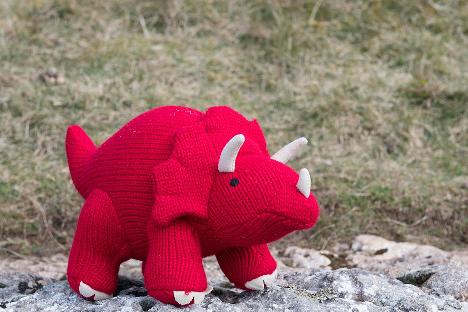 Red Triceratops Knitted Plush Toy