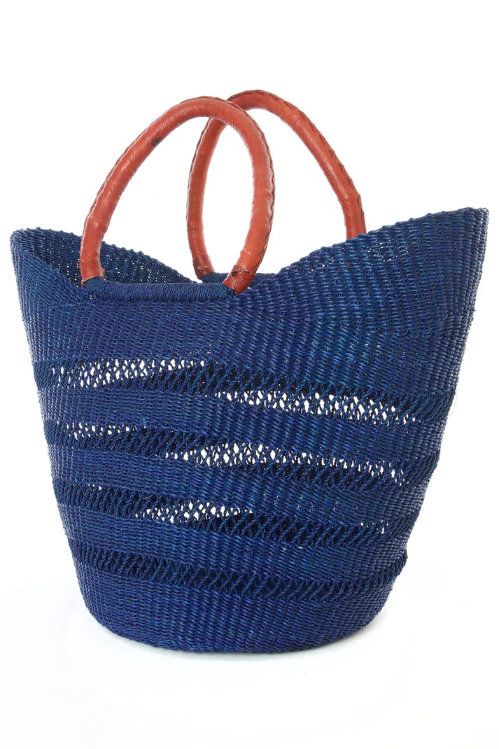 U Shopper - Navy Blue Lacework Weave with Leather Handles