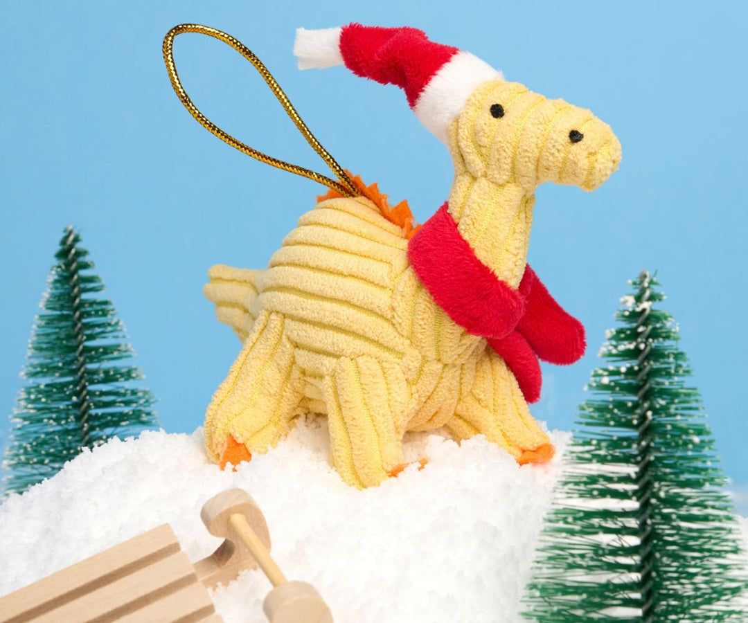 Yellow Corduroy Christmas Diplodocus Ornament