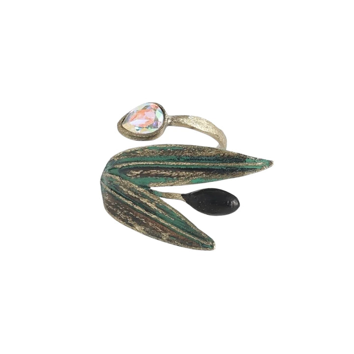 Olive Ring with White Crystal
