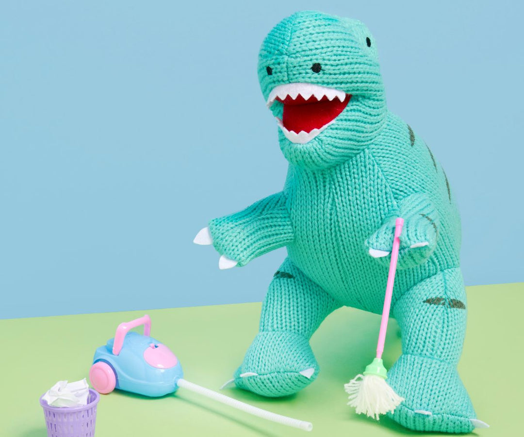 Knitted T. rex Plush Toy, Ice Blue