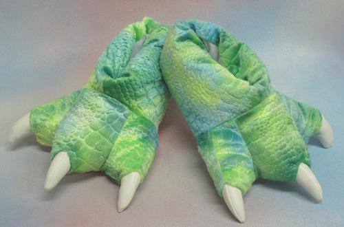 Multicolor Green Dinosaur Feet Slippers, Medium