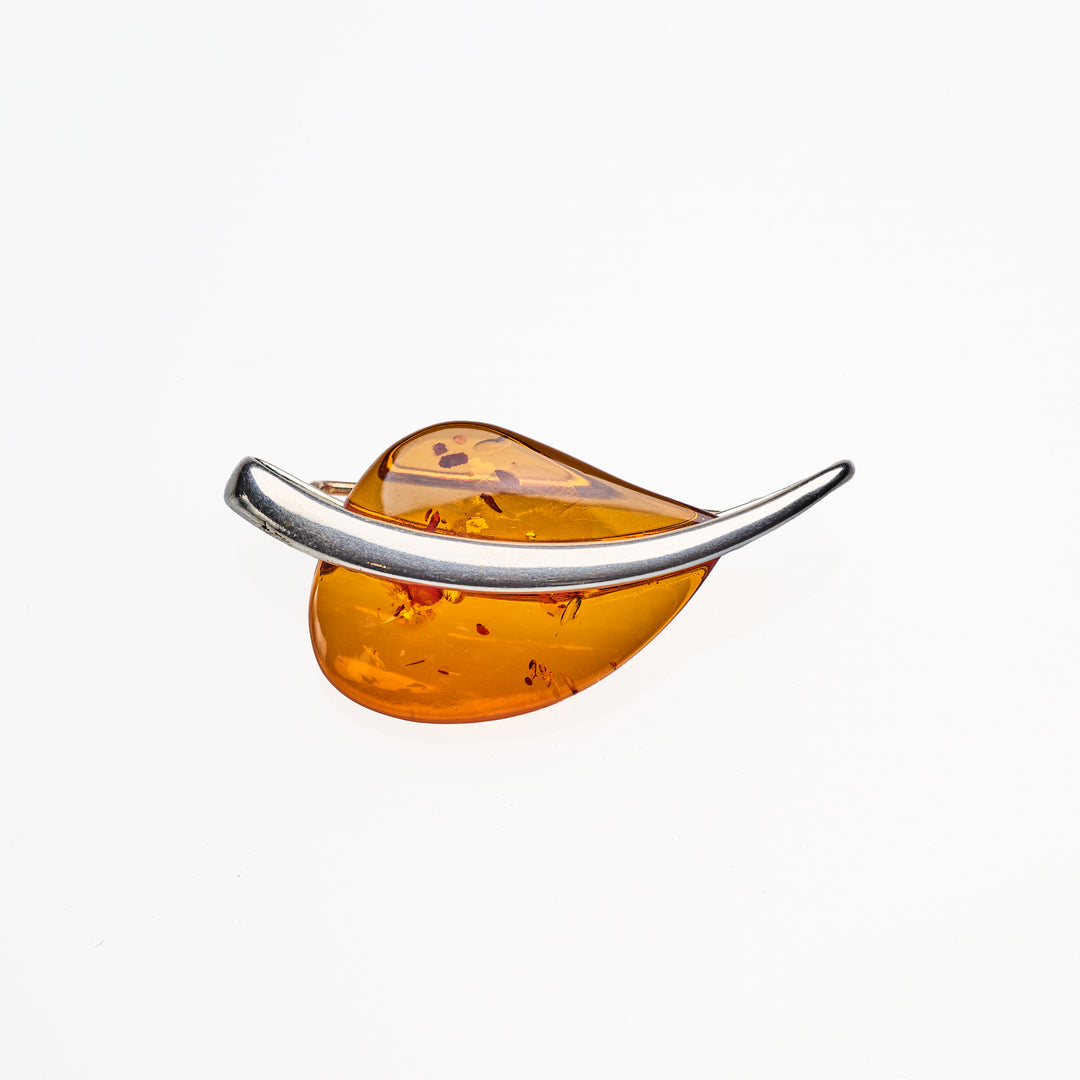 amber shaped leaf brooch with silver