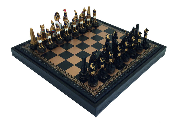 Black & Brown Leatherette Egyptian Chess & Backgammon Board with Pieces