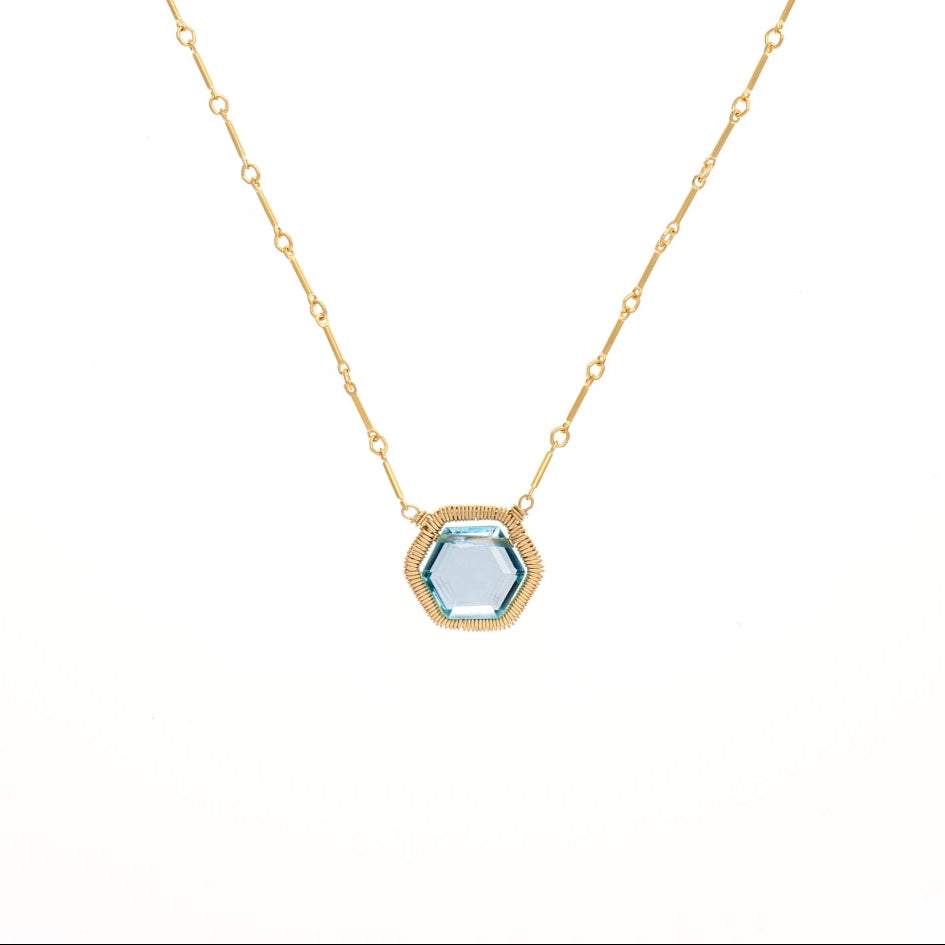 Aquamarine Hexagon Necklace