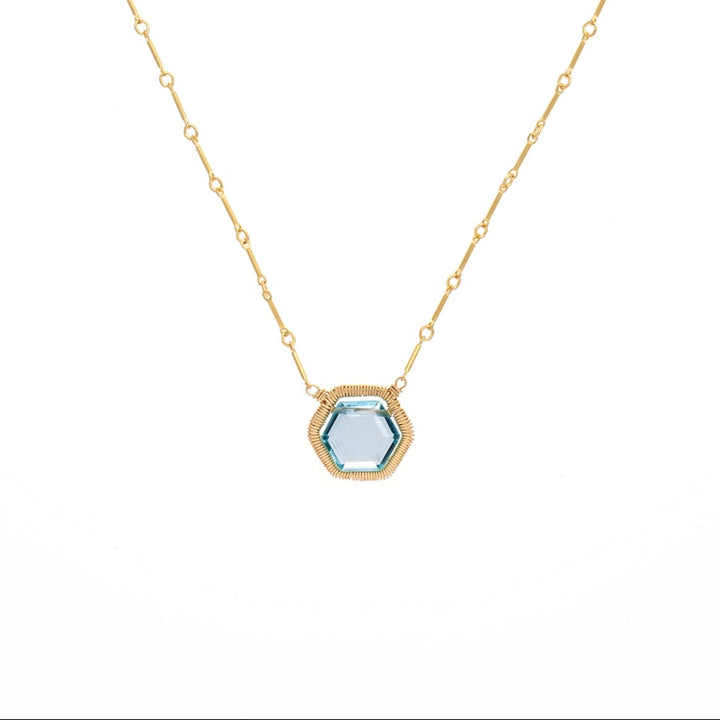 Aquamarine Hexagon Necklace