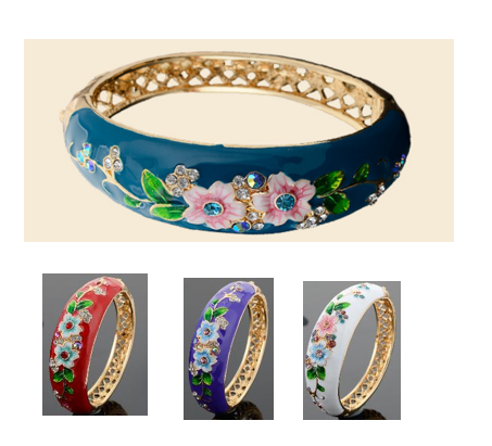 Enamel Flower & Crystal Bangle Bracelet, Assorted
