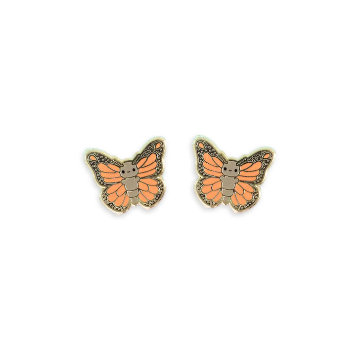 Monarch Butterfly Stud Earrings, 22k Gold Plating