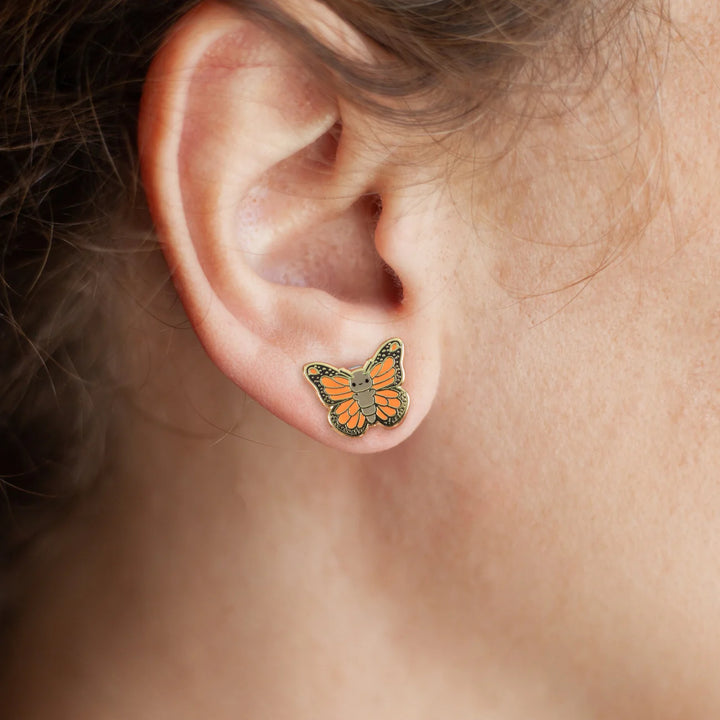 Monarch Butterfly Stud Earrings, 22k Gold Plating