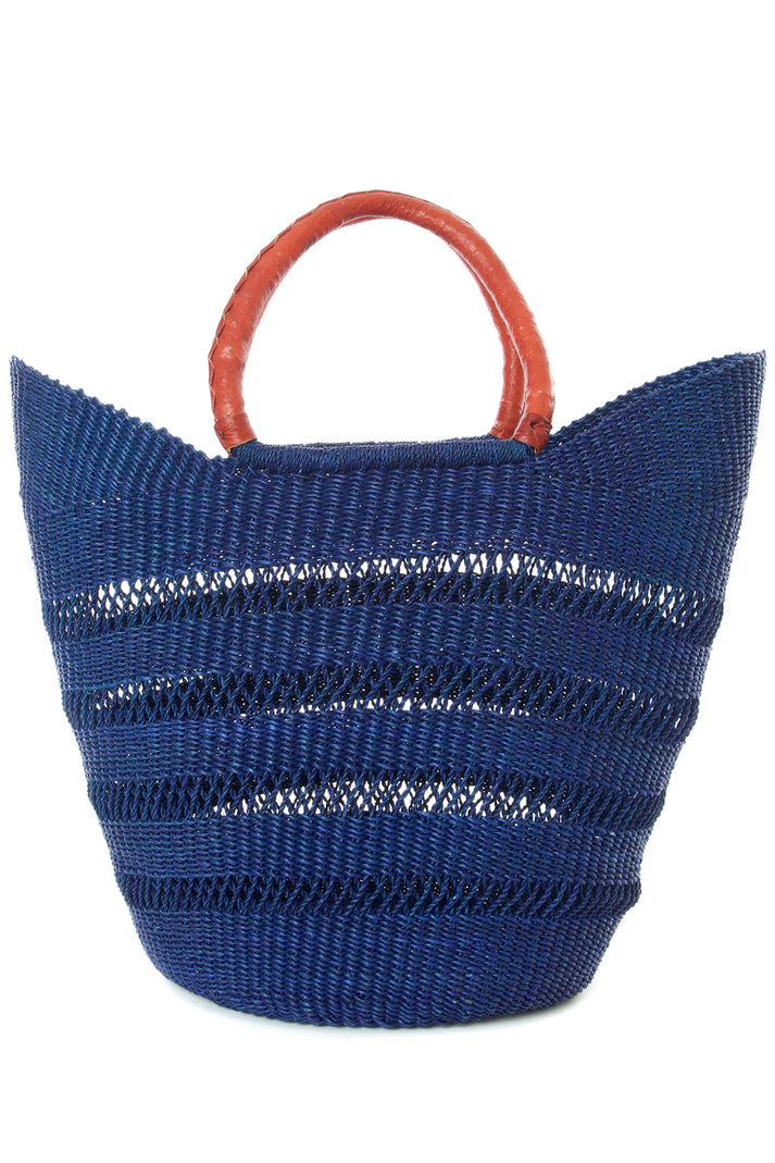 U Shopper - Navy Blue Lacework Weave with Leather Handles