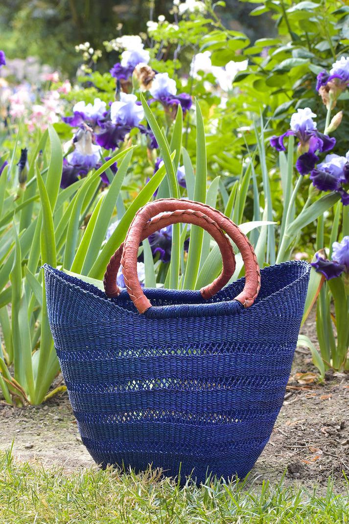 U Shopper - Navy Blue Lacework Weave with Leather Handles