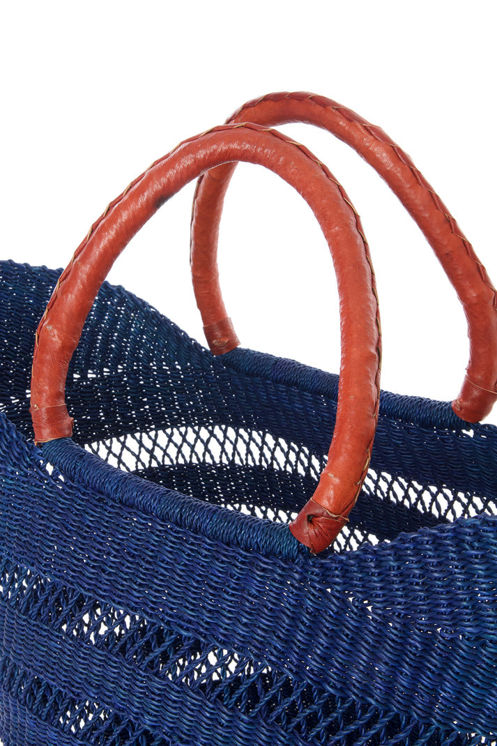 U Shopper - Navy Blue Lacework Weave with Leather Handles