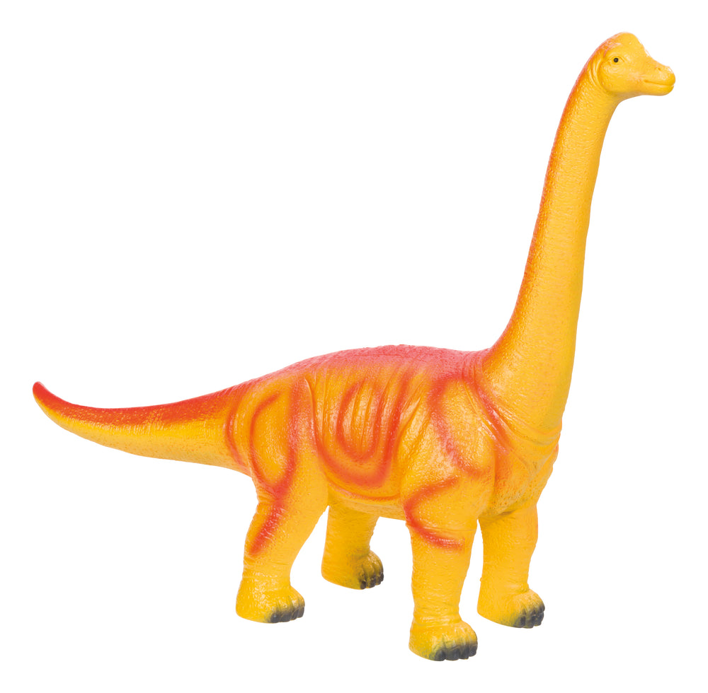Orange toy dinosaur figure on a white background