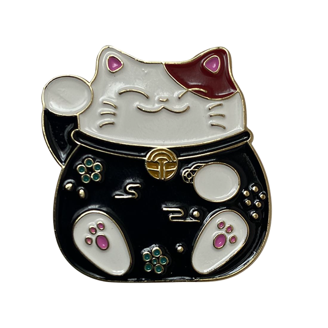 Lucky Cat Enamel Pin, Black